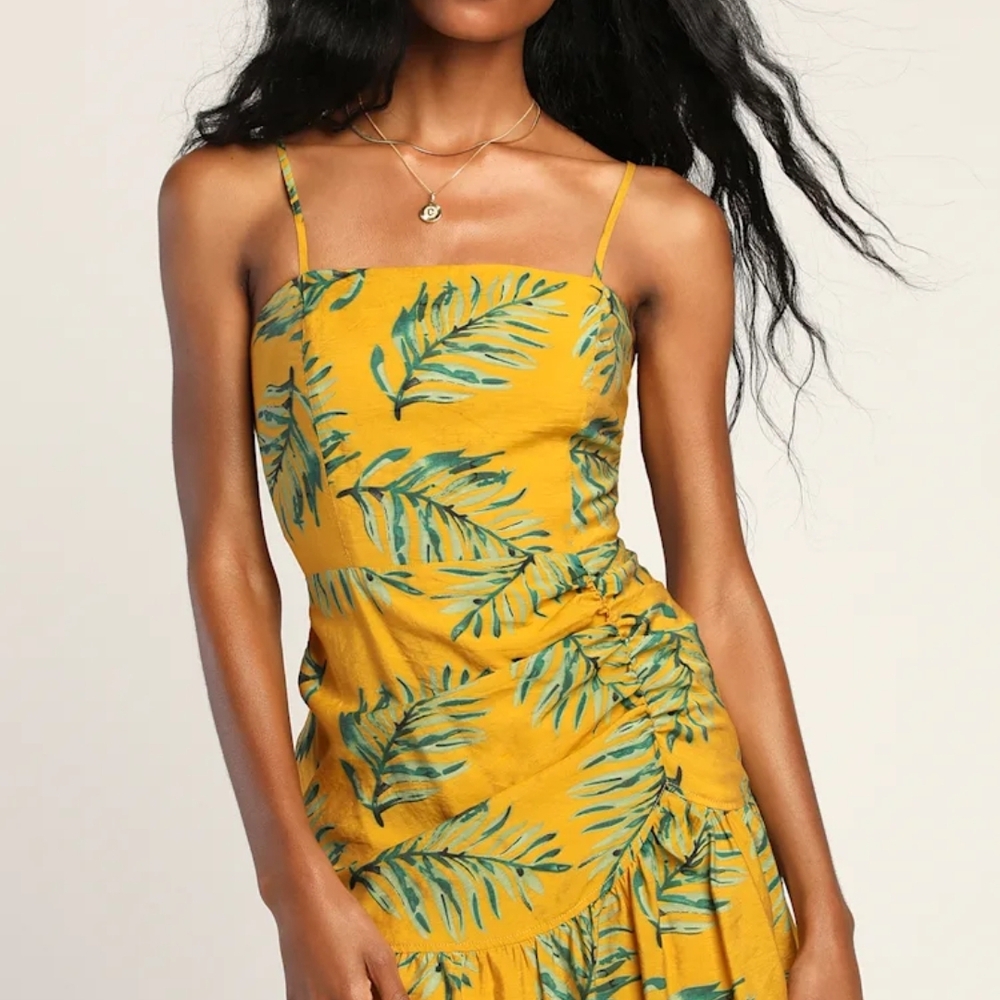 Yellow and White Leaf Print Dress